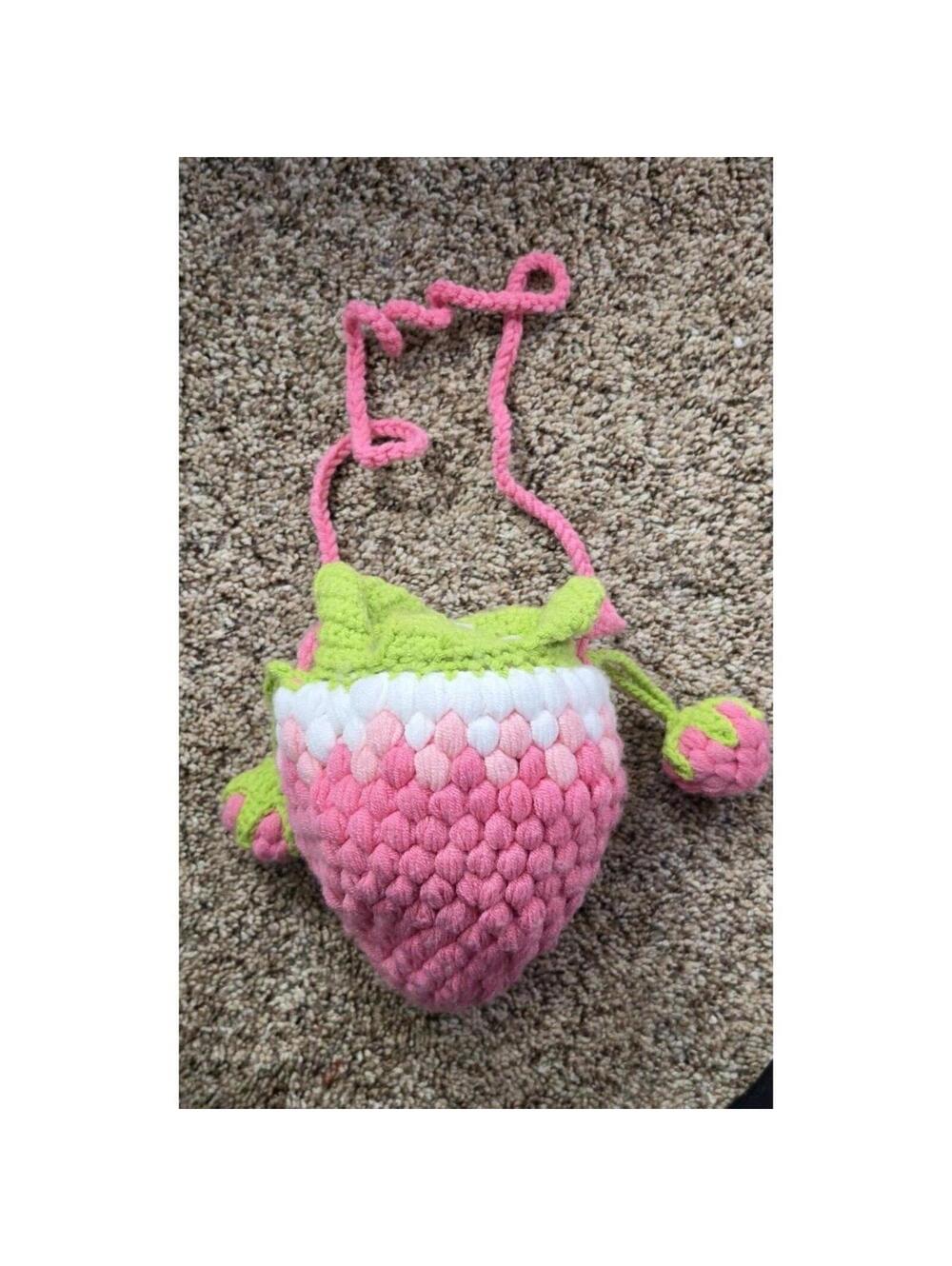Strawberry Crocheted Bag Purse Pink Women's